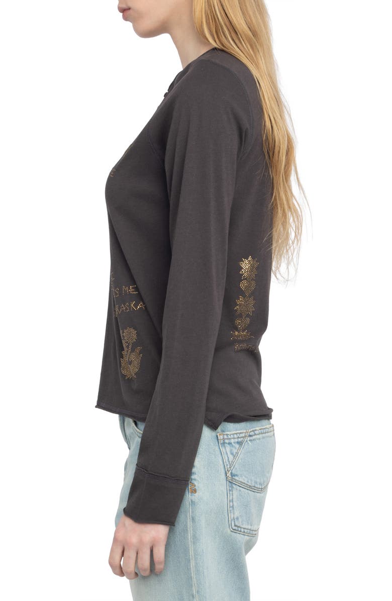 Zadig & Voltaire Multi Strass Beaded Cotton Top, Alternate, color, Dark Chocolate