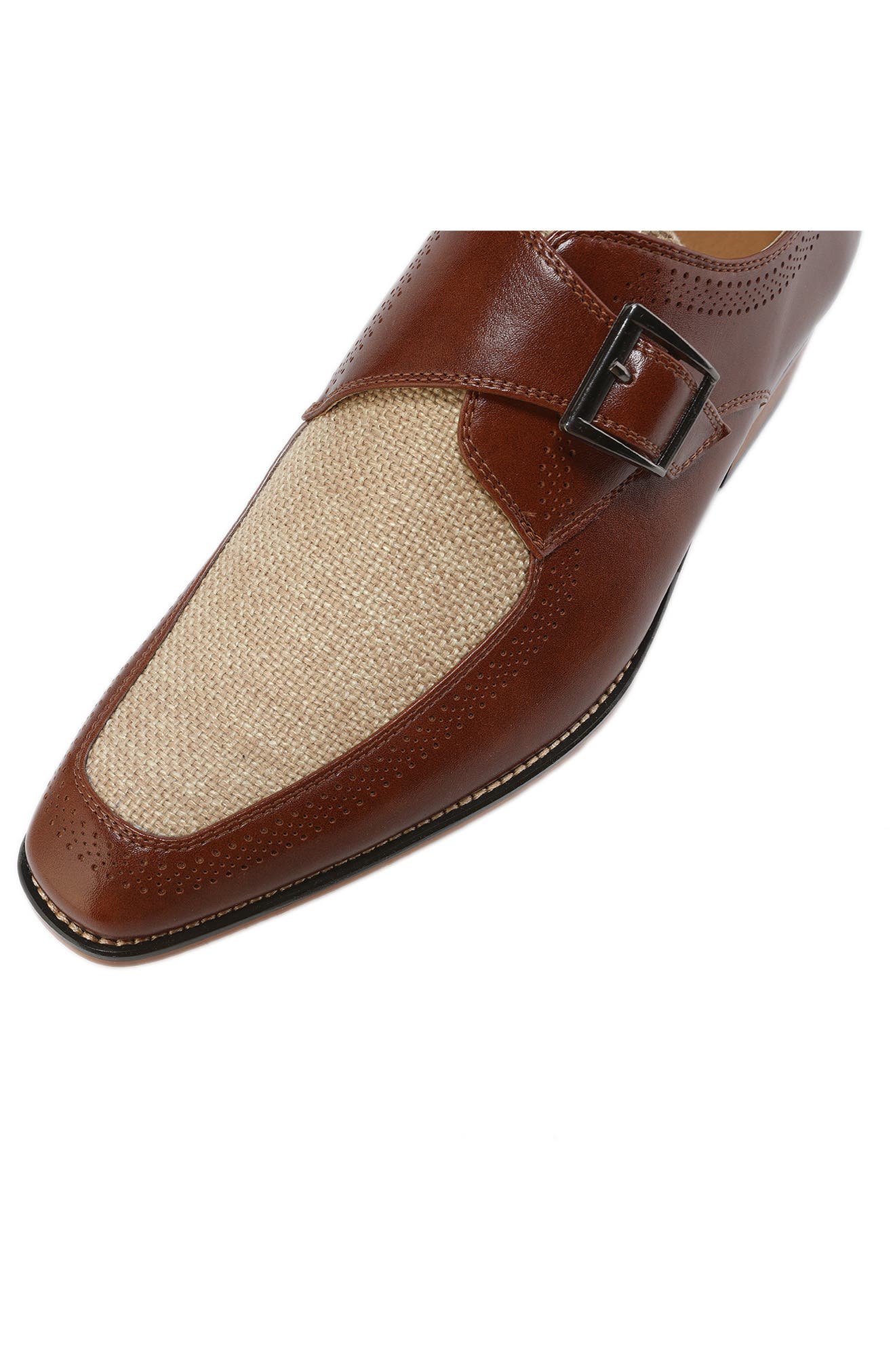 Gino Vitale Moc Toe Monk Strap Loafer, Alternate, color, Brown/ Natural