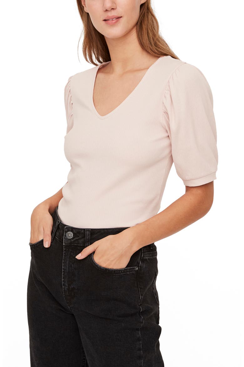 Isla Rib V-Neck Top, Main, color, SEPIA ROSE