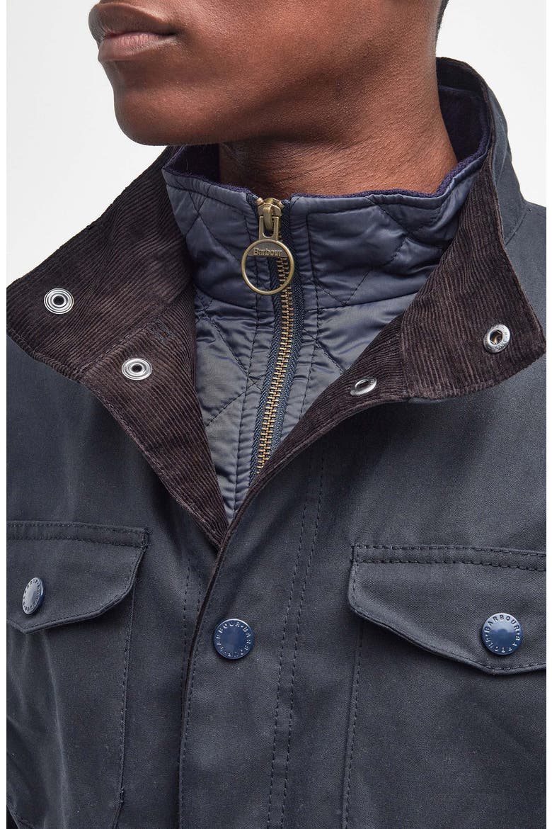 Ogston Water Resistant Waxed Cotton Jacket with Removable Quilted Bib, Alternate, color, NAVY