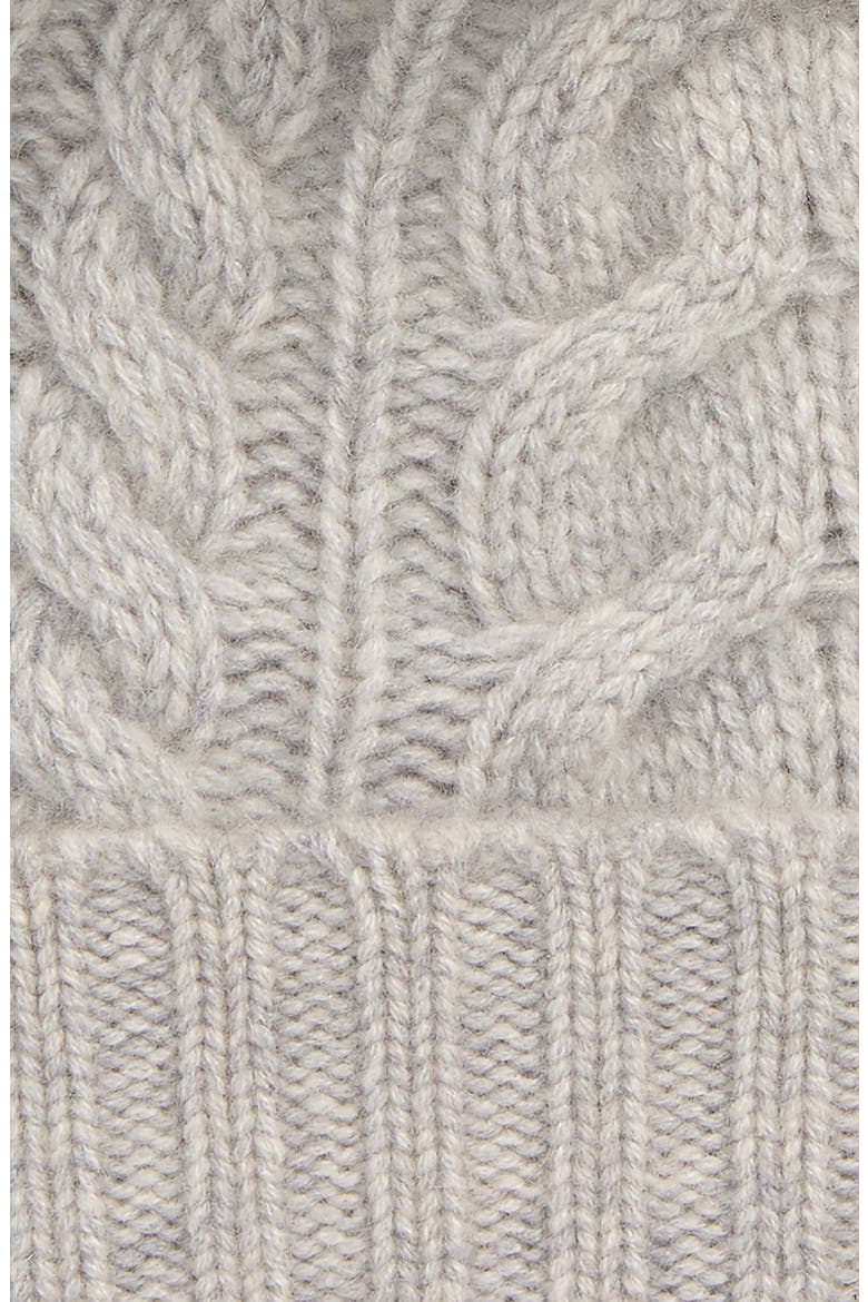 Cashmere Cable Knit Beanie with Faux Fur Pom, Alternate, color, GREY SOFT HEATHER