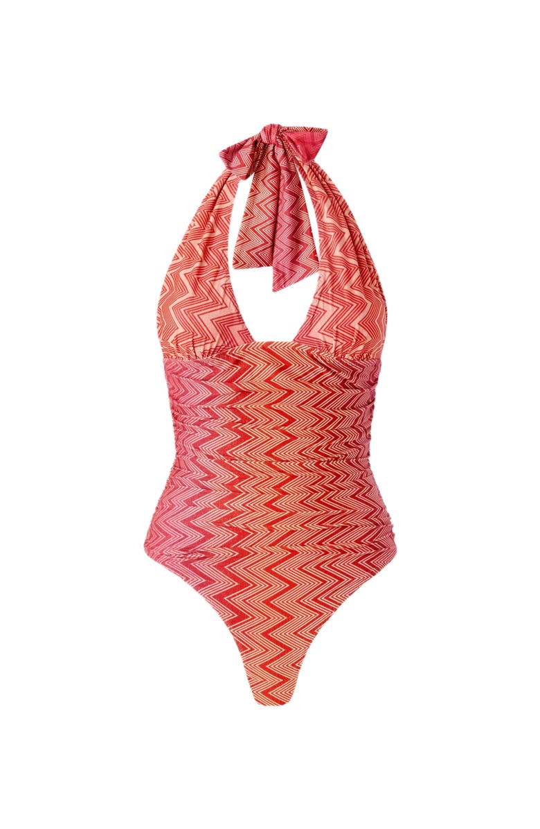 Missoni One-piece Swimsuit In Stretch Nylon Zig Zag Lamé, Alternate, color, Red