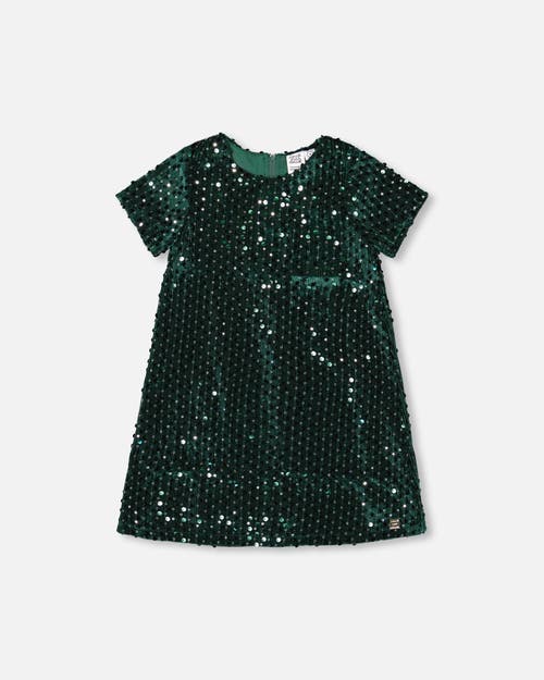 Deux Par Deux Velvet Short Sleeve Dress In Green