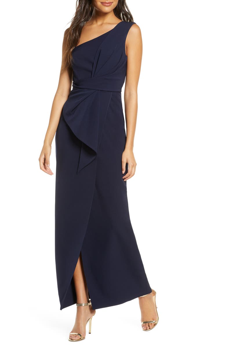 Eliza J One-Shoulder Laguna Crepe Evening Gown, Main, color,