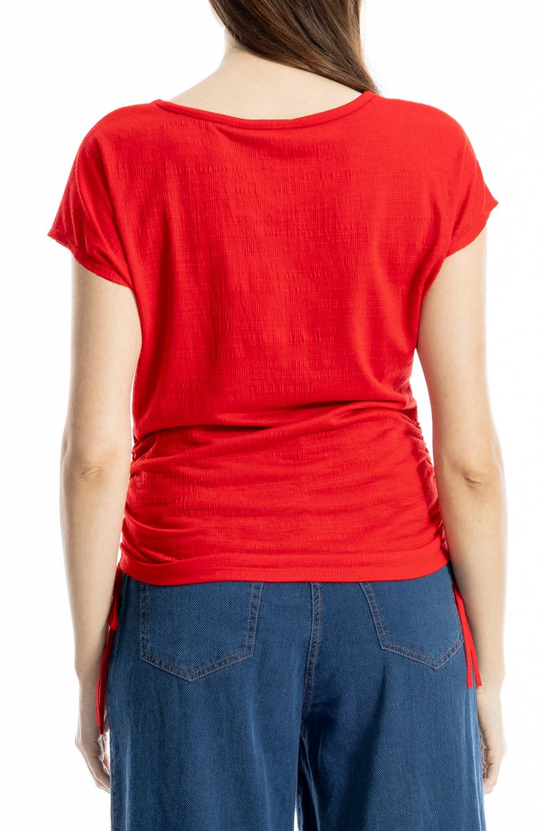 MAX STUDIO Cap Sleeve Ruched Crinkled Knit Top, Alternate, color, Cherry Red