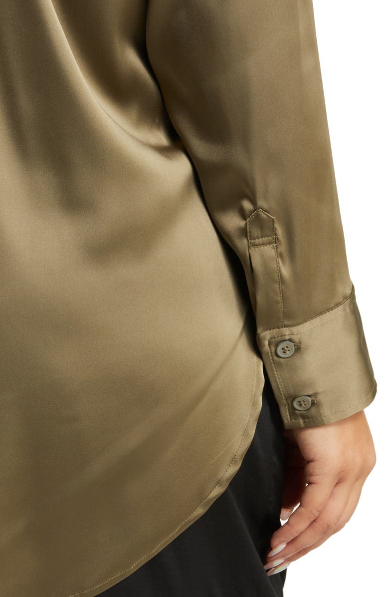 Open Edit High-Low Satin Button-Up Shirt, Alternate, color,