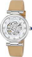 PORSAMO BLEU Laura White Topaz Automatic Leather Strap Watch, 36mm