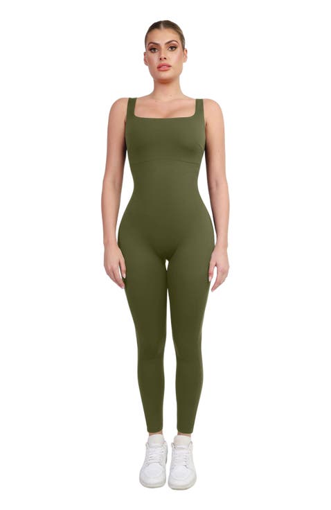 Shapewear Square Neck Thigh Slimming Workout Jumpsuit