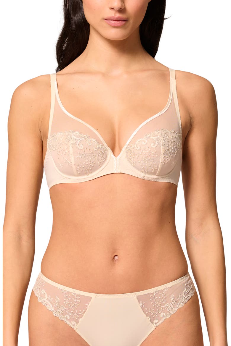Delice Sheer Underwire Plunge Bra, Main, color, TOPAZ BEIGE