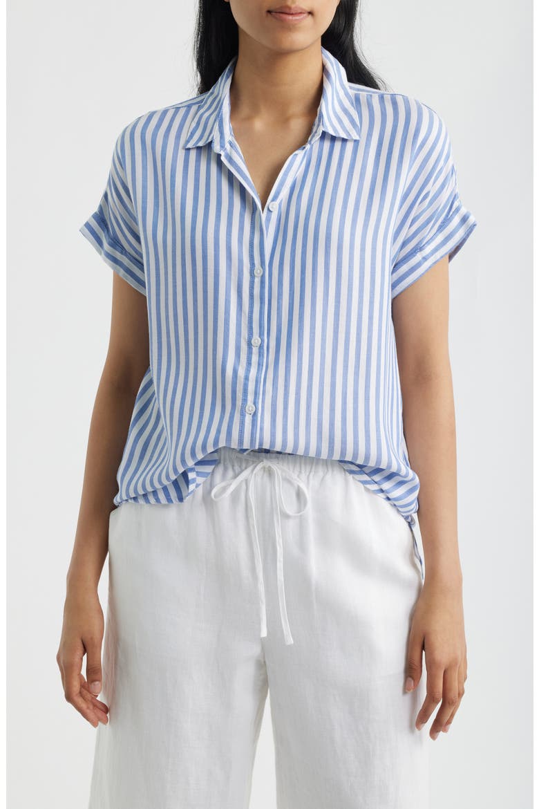 Kenzie Stripe Short Sleeve Button-Up Shirt, Main, color, SANTA CRUZ