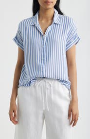 beachlunchlounge Kenzie Stripe Short Sleeve Button-Up Shirt