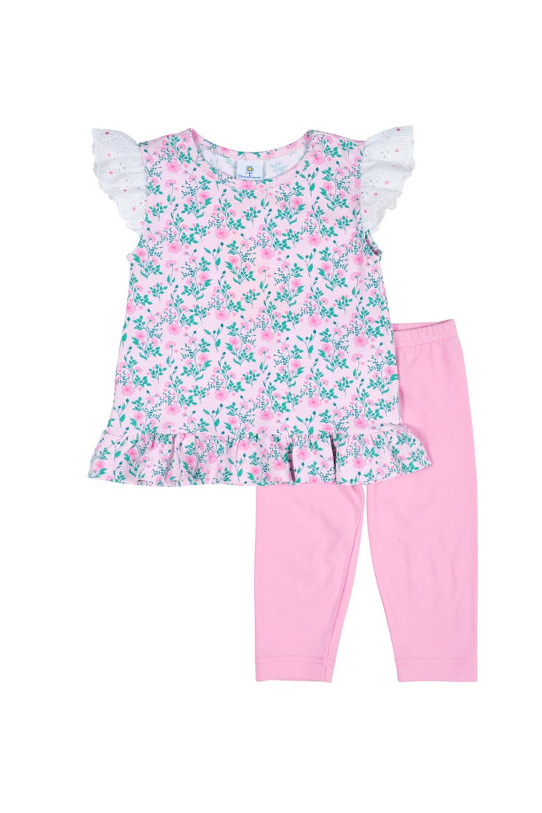 Floral Print Top with Capri Leggings, Main, color, Pink