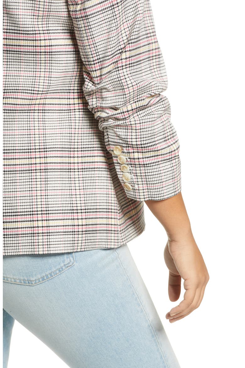 Cassia Ruched Sleeve Plaid Blazer, Alternate, color, CHERRY BLOSSOM