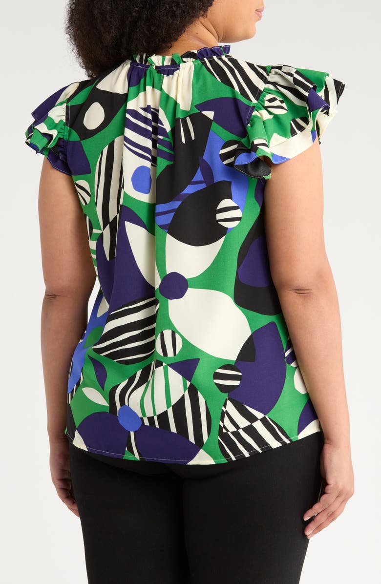 SUGARLIPS Xandria Bellis Geo Print Flutter Sleeve Top, Alternate, color, Green/ Multi