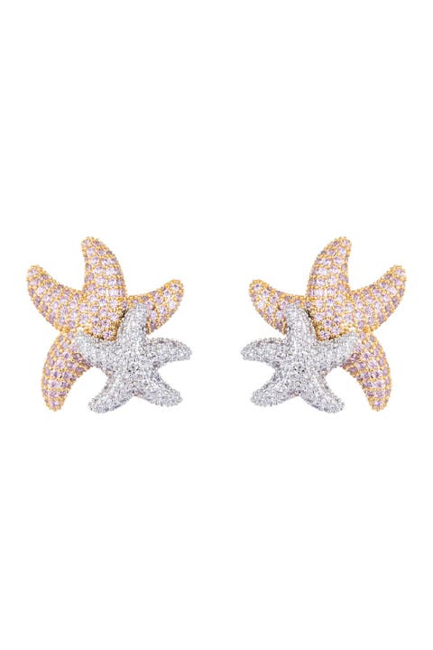 Star Fish CZ Crystal Stud Earrings