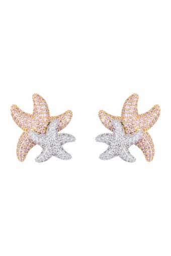 Star Fish CZ Crystal Stud Earrings