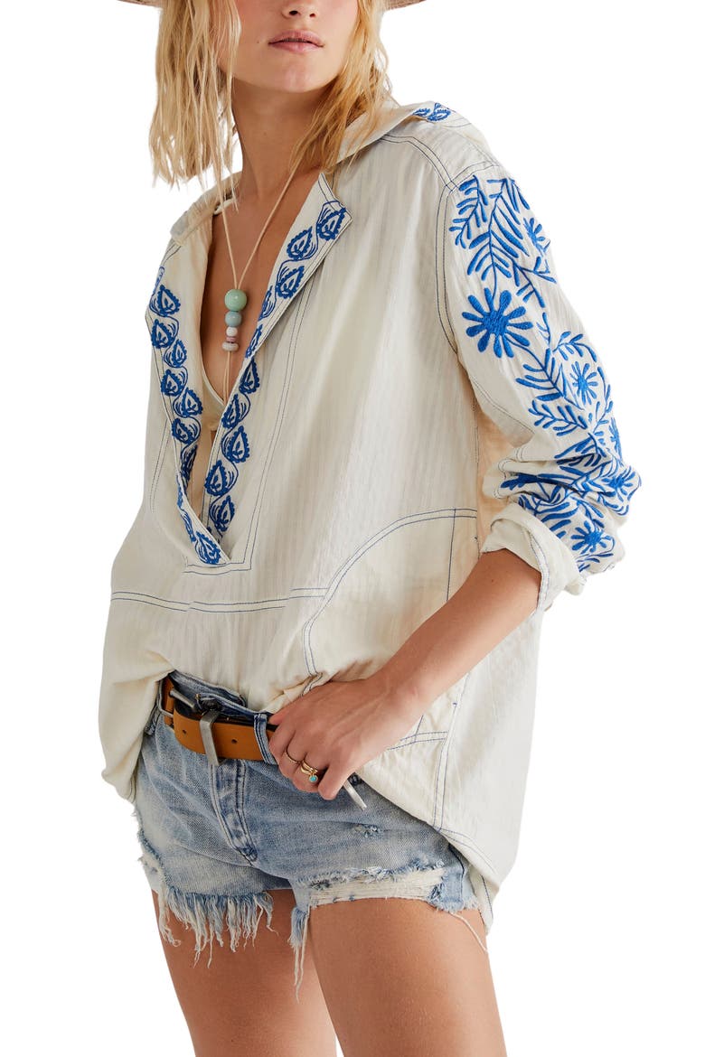 Lagos Embroidered Oversize Cotton Hoodie, Alternate, color, IVORY COMBO