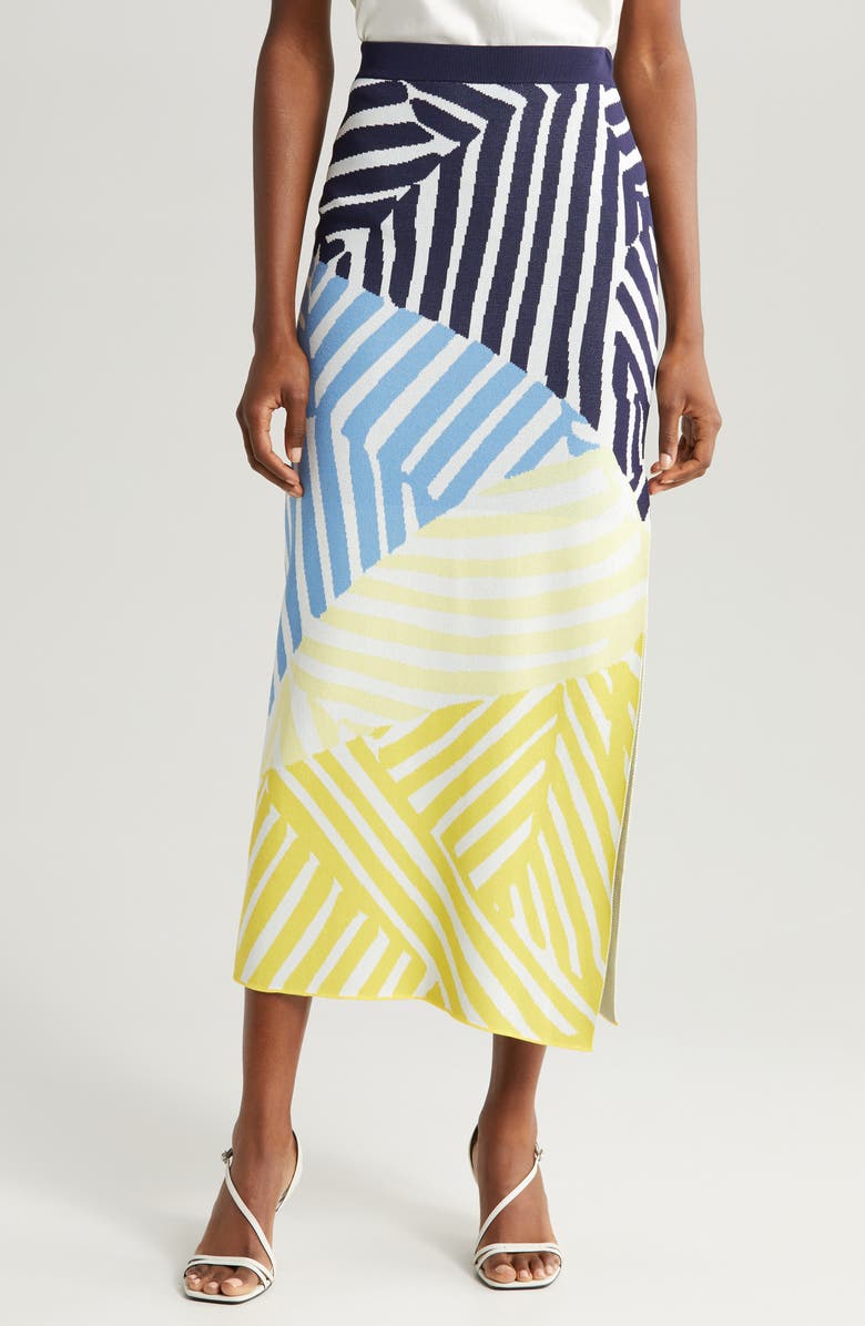 STAUD Giovanni Colorblock Stripe Maxi Sweater Skirt, Main, color,