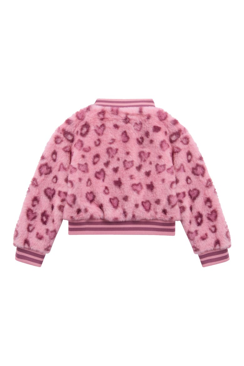 Kids' Heart Leopard Faux Fur Jacket, Alternate, color, PINK