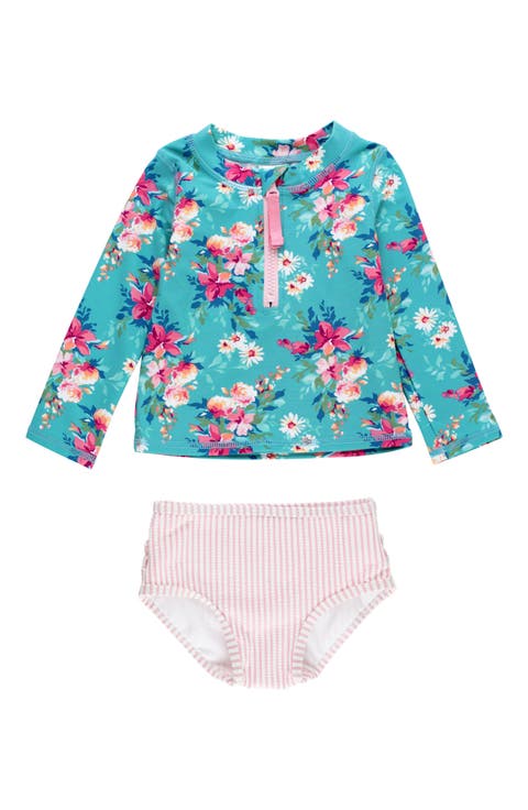 Kids' Fancy Me Floral Long Sleeve Two-Piece Rashguard Swimsuit (Toddler & Little Kid)
