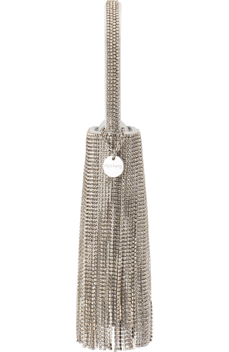 Olga Berg Billie Crystal Fringe Top Handle Bag, Alternate, color, Silver