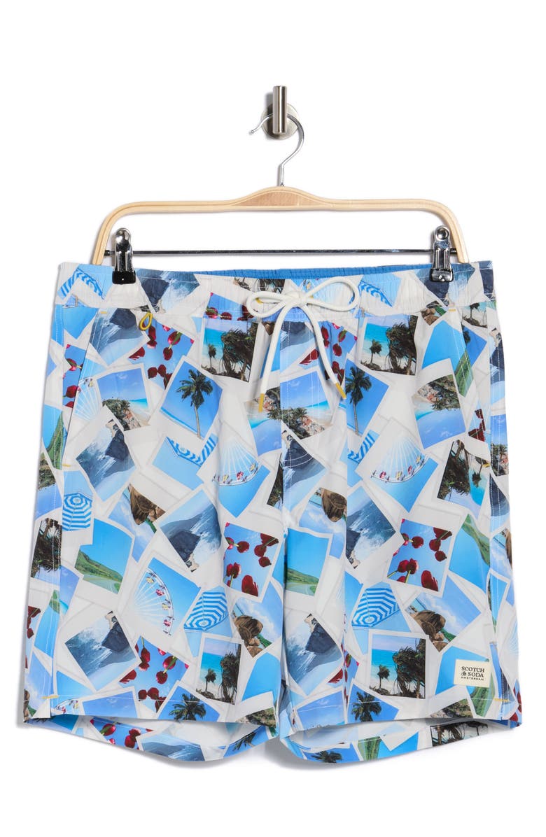 Scotch & Soda Polaroid Print Swim Trunks, Main, color, 