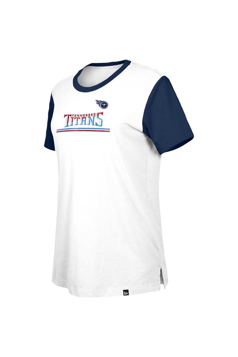 Women's New Era  White/Navy Tennessee Titans Third Down Colorblock T-Shirt, Alternate, color, White