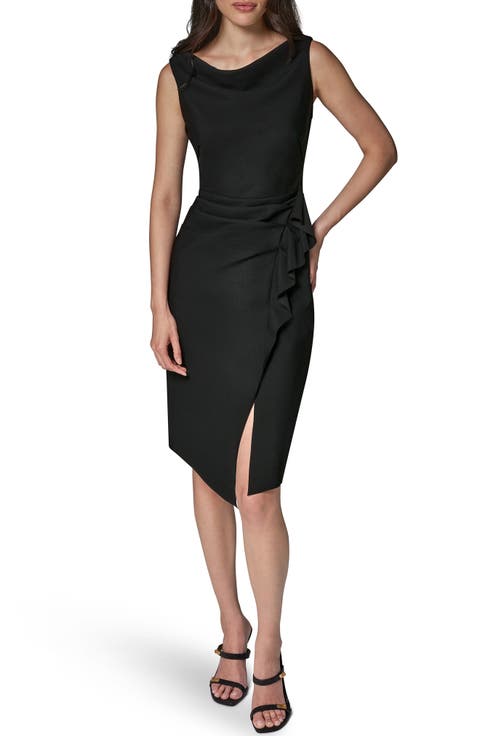 Ruffle Detail Sheath Midi Dress
