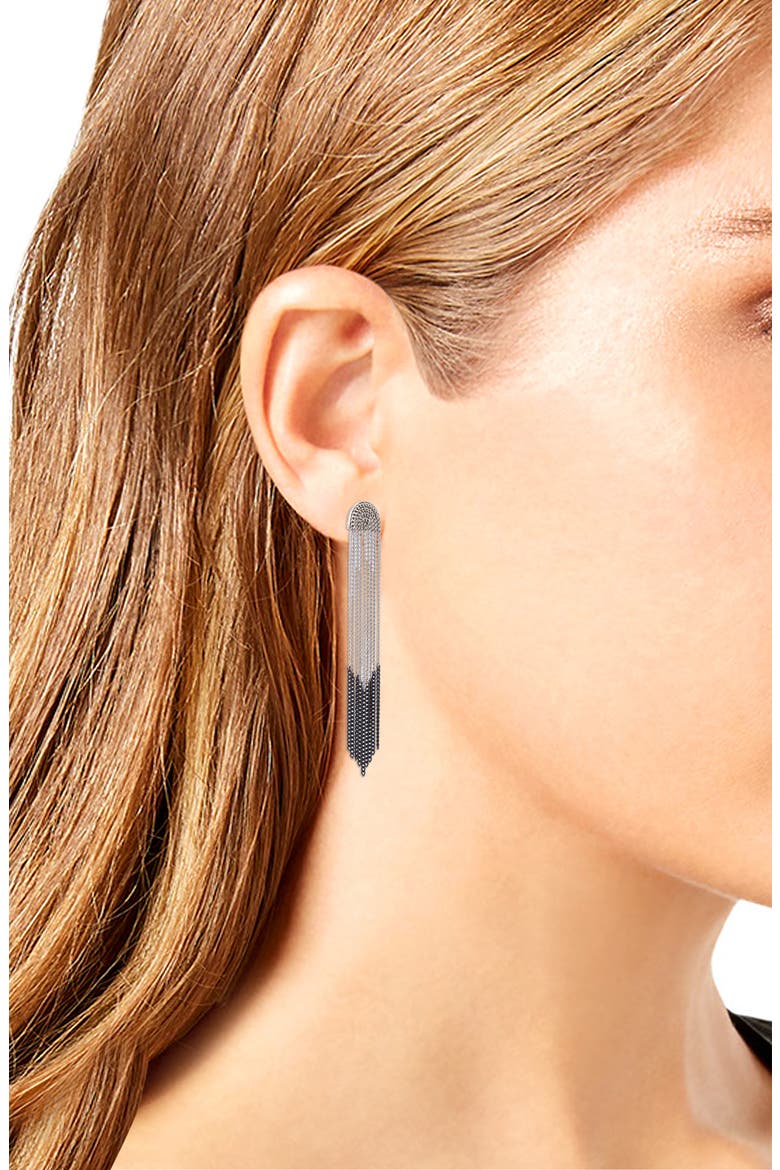 Chain Fringe Earrings, Alternate, color, HEMATITE/ WARM SILVER