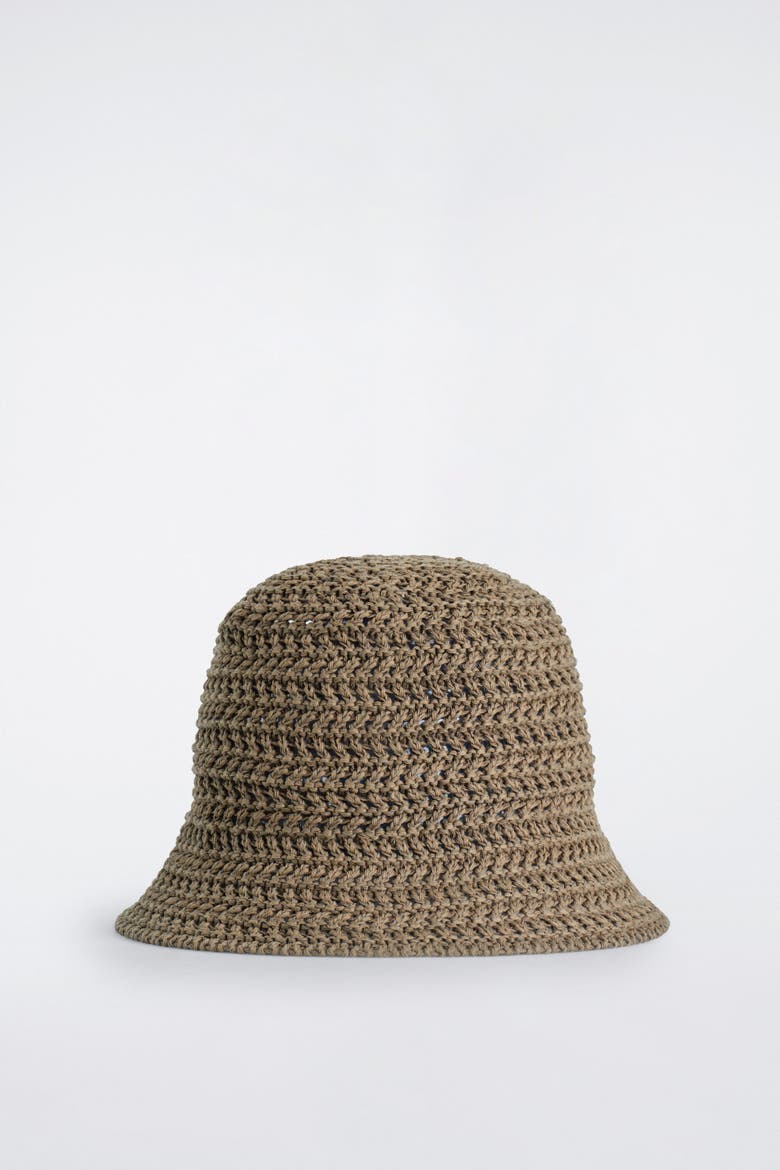 Open-knit Bucket Hat, Main, color, KHAKI