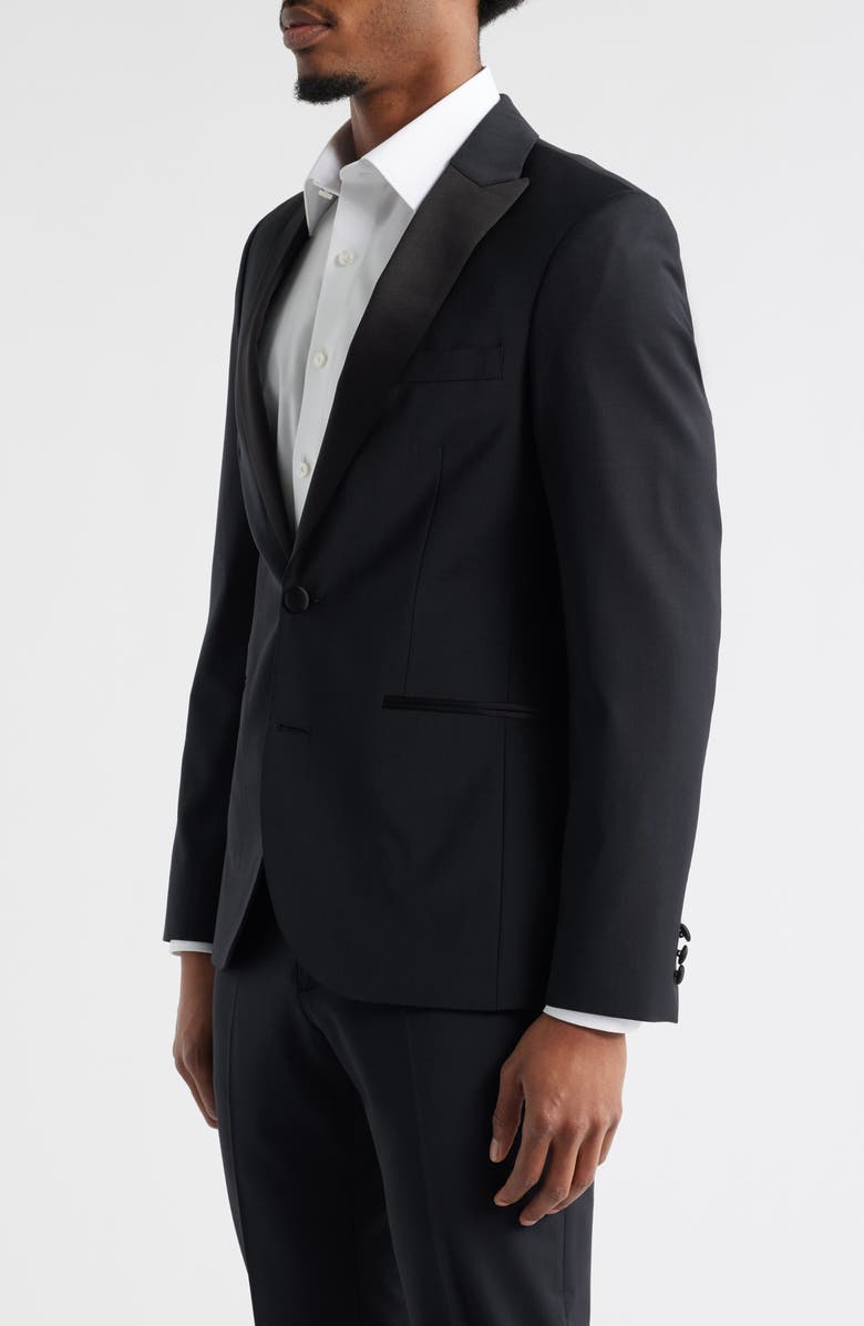 Open Edit Peaked Lapel Wool Blend Tuxedo Jacket, Alternate, color, Black Caviar