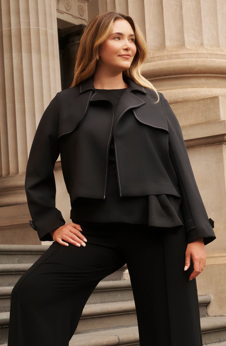 Estelle Jude Contrast Topstitch Detail Crop Trench Jacket, Alternate, color, Black
