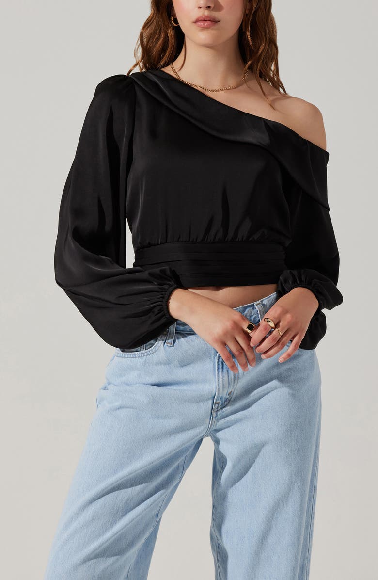 ASTR the Label Off the Shoulder Satin Blouse, Alternate, color, Black
