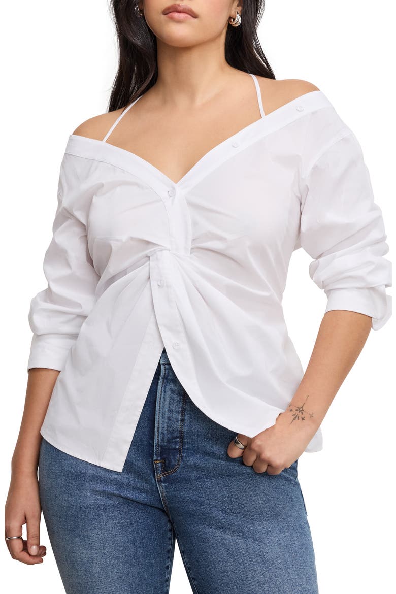 Poplin Off the Shoulder Top, Alternate, color, WHITE001
