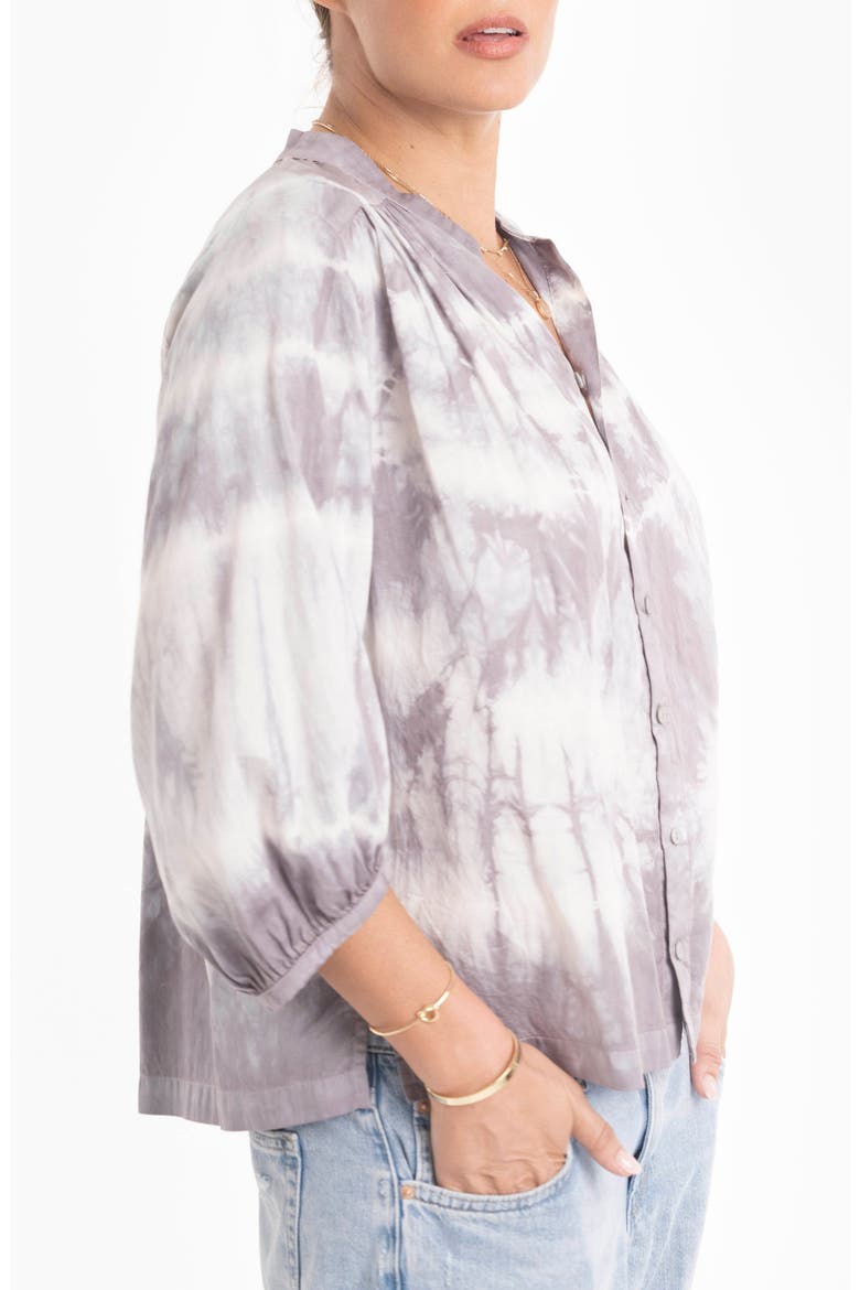 Tie Dye Cotton Poplin Peasant Top, Alternate, color, Grey Tie Dye