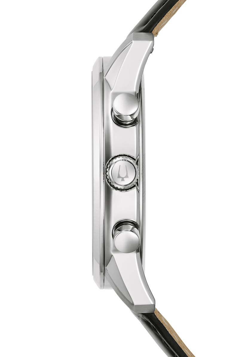 BULOVA Sutton Leather Strap Chronograph Watch, 41mm, Alternate, color, Silver-Tone