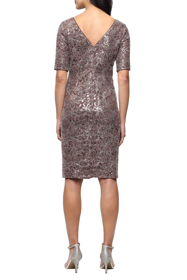 Sequin Lace Sheath Cocktail Dress, Alternate, color, MOCHA