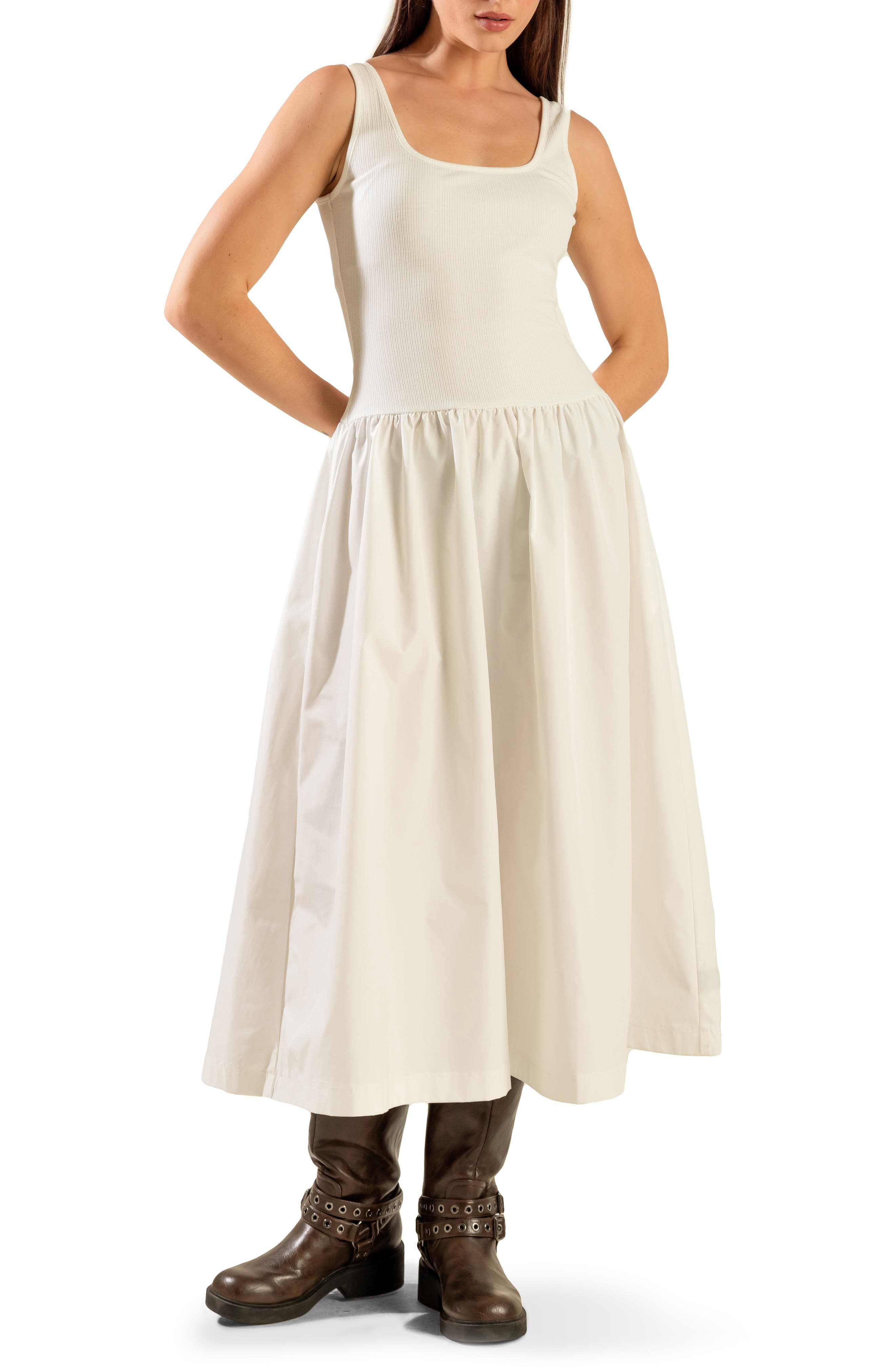 Sleeveless Mixed Media Maxi Dress