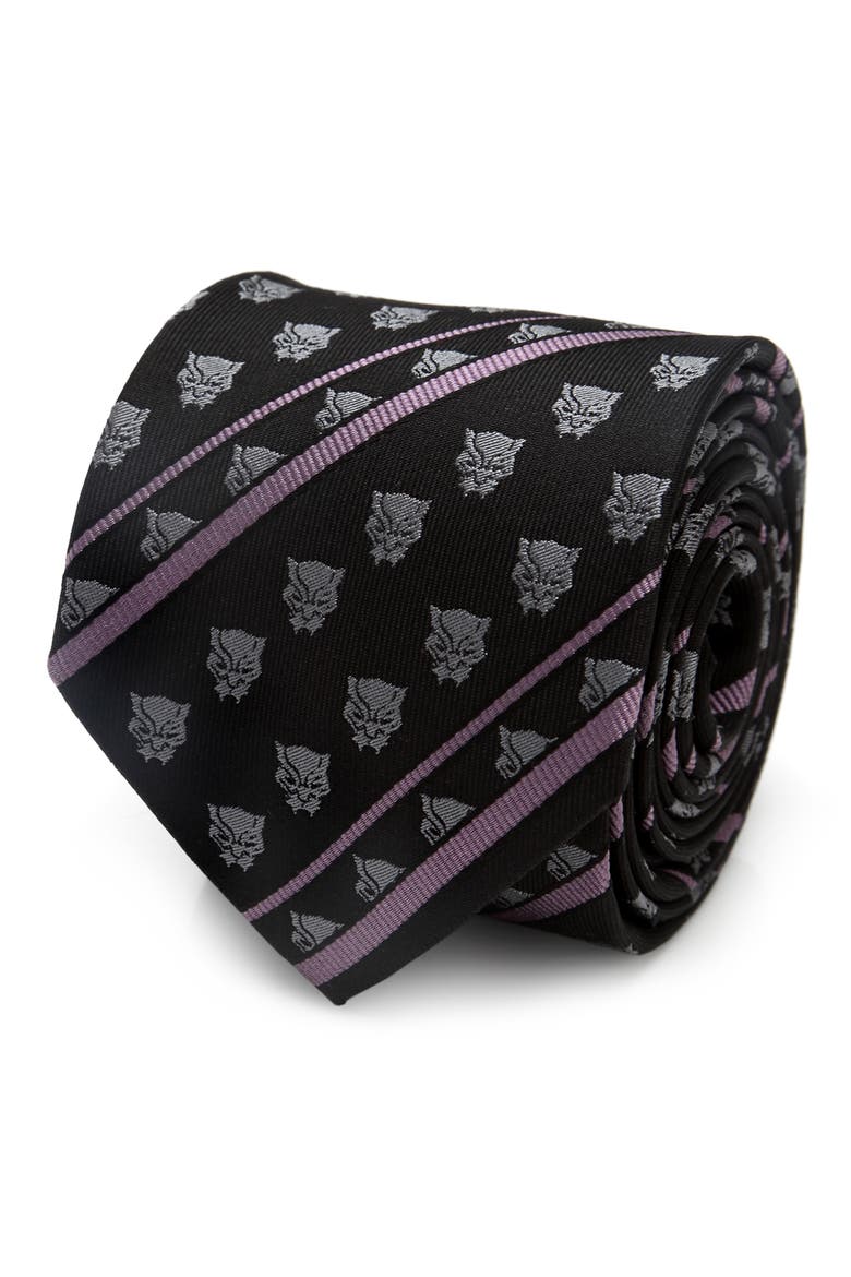 Black Panther Stripe Silk Tie, Alternate, color, BLACK