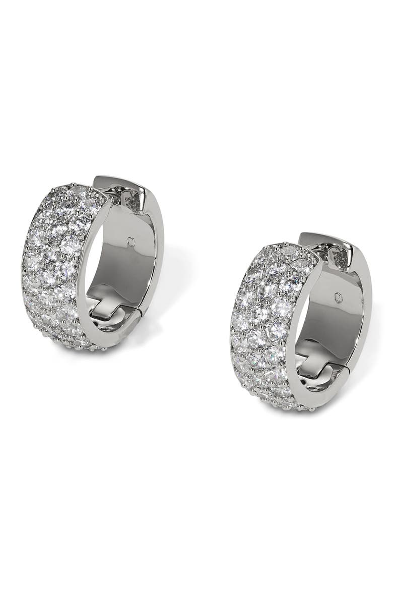 Northern Lights Pavé Cubic Zirconia Huggie Hoop Earrings, Main, color, RHODIUM