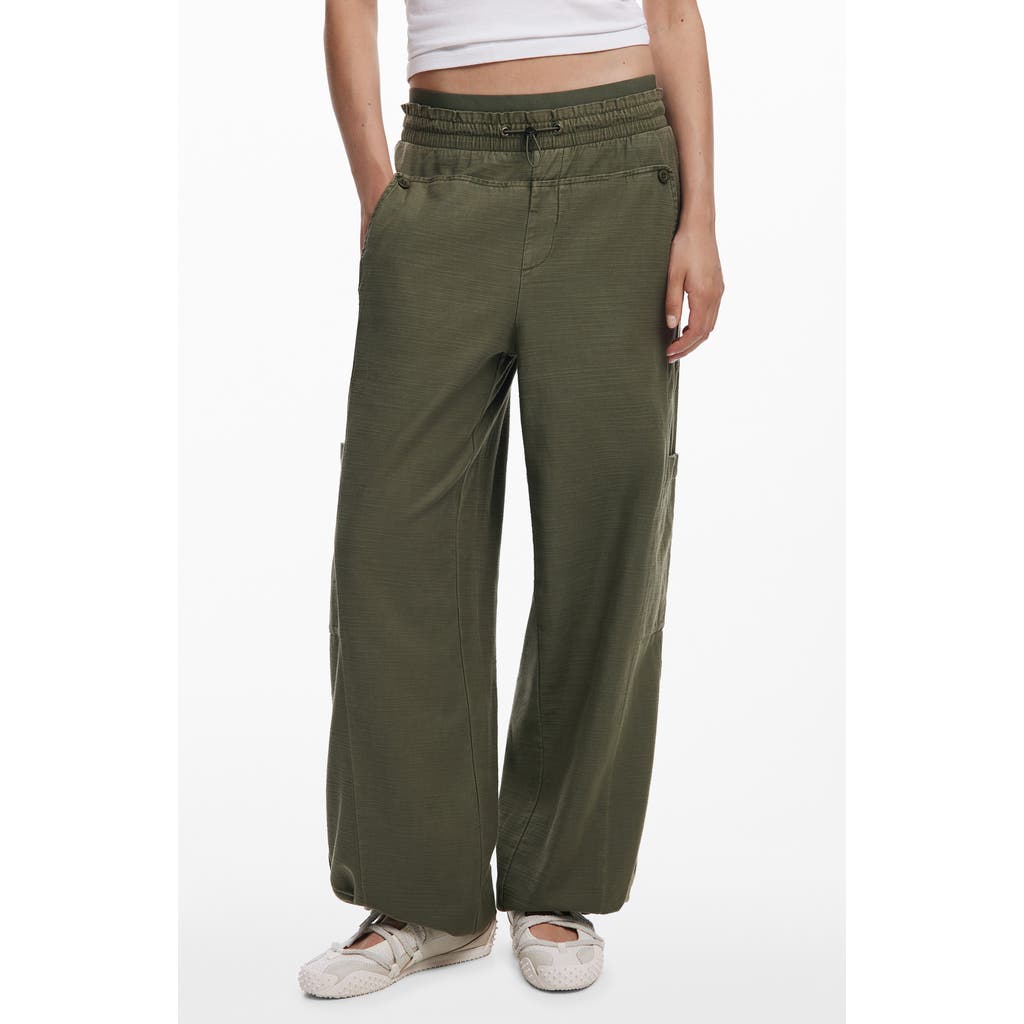 Desigual Cotton Toggle Joggers In Green