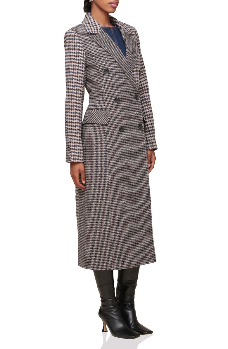 Avec Les Filles Colorblock Houndstooth Double Breasted Coat, Alternate, color, Navy Houndstooth