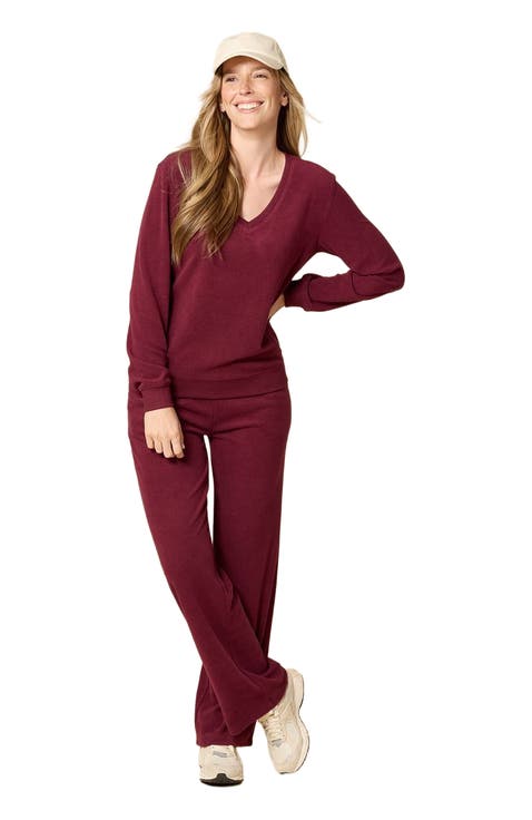 Vintage Velvet V-Neck with Wide Leg Pant