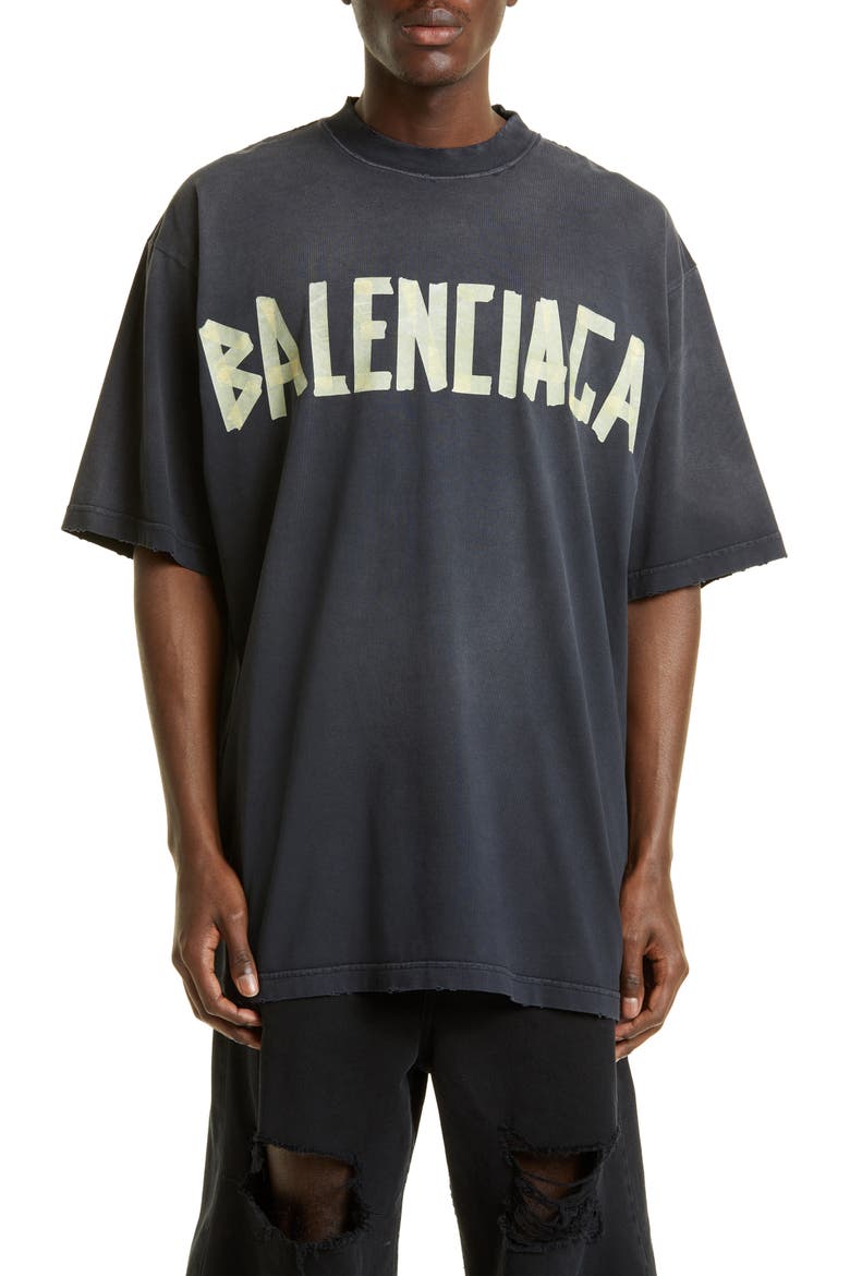 Tape Logo Cotton Graphic T-Shirt, Main, color, WASHED BLACK