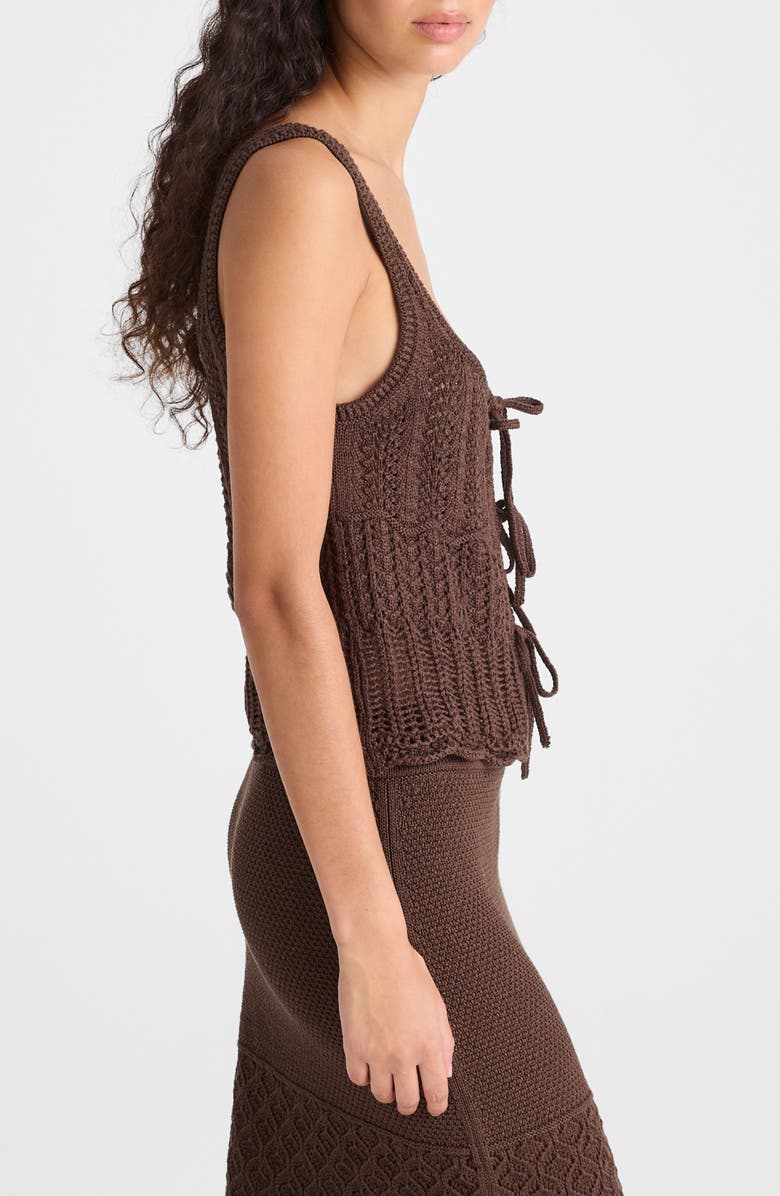 Madewell Pointelle Stitch Tie Front Cotton Sweater Tank, Alternate, color, Dark Brown