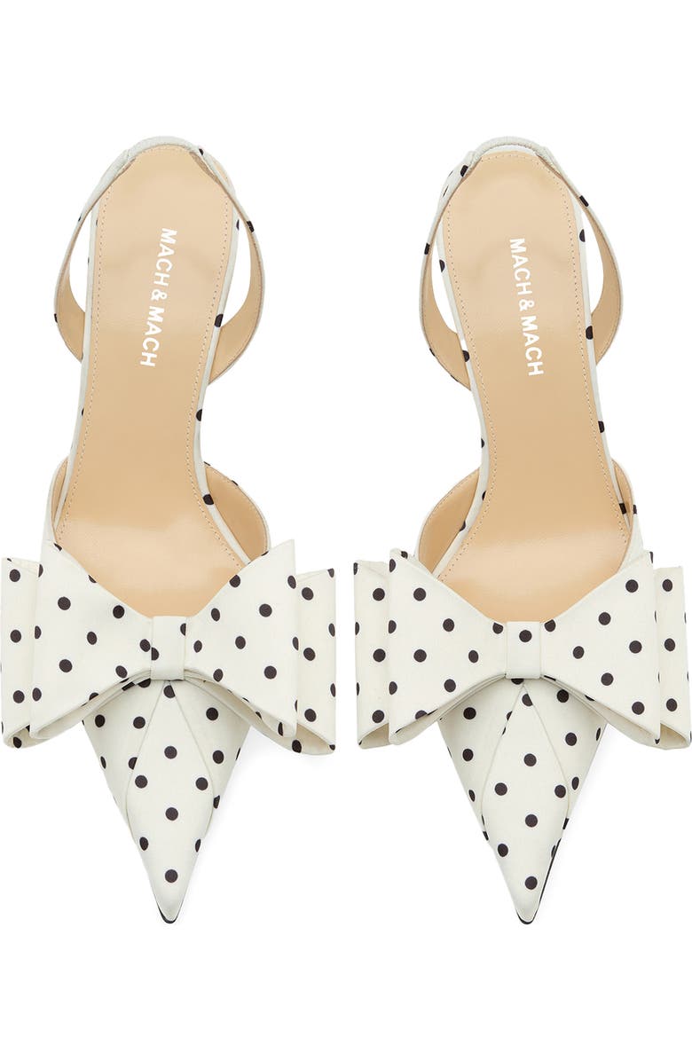 Mach & Mach Le Cadeau Bow Polka Dot Slingback Pump, Alternate, color, White/ Black