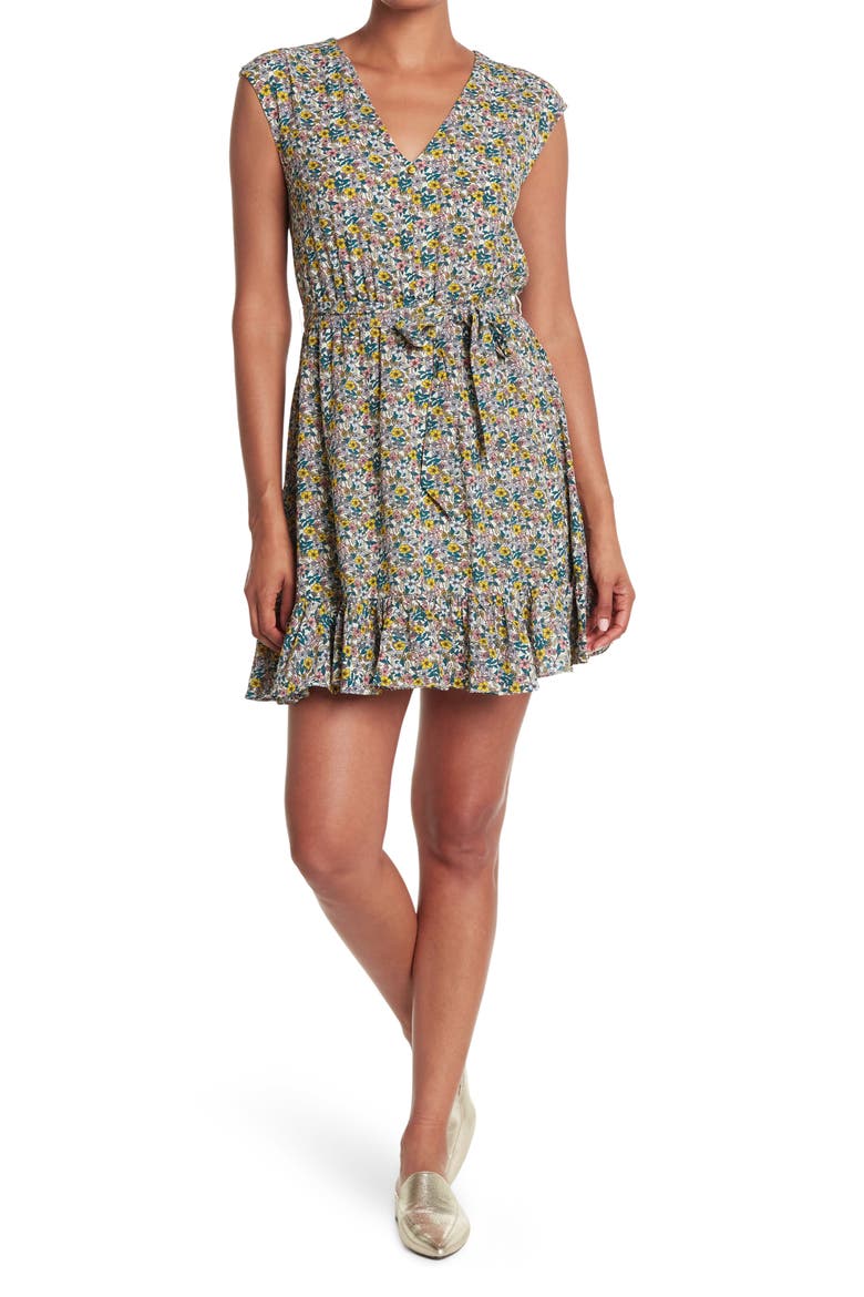 Woven Belted Sleeveless Dress, Main, color, RETRO FLORAL