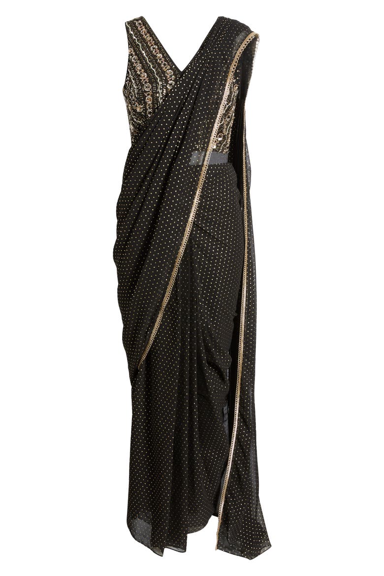 Zian Drape Saree, Alternate, color, BLACK