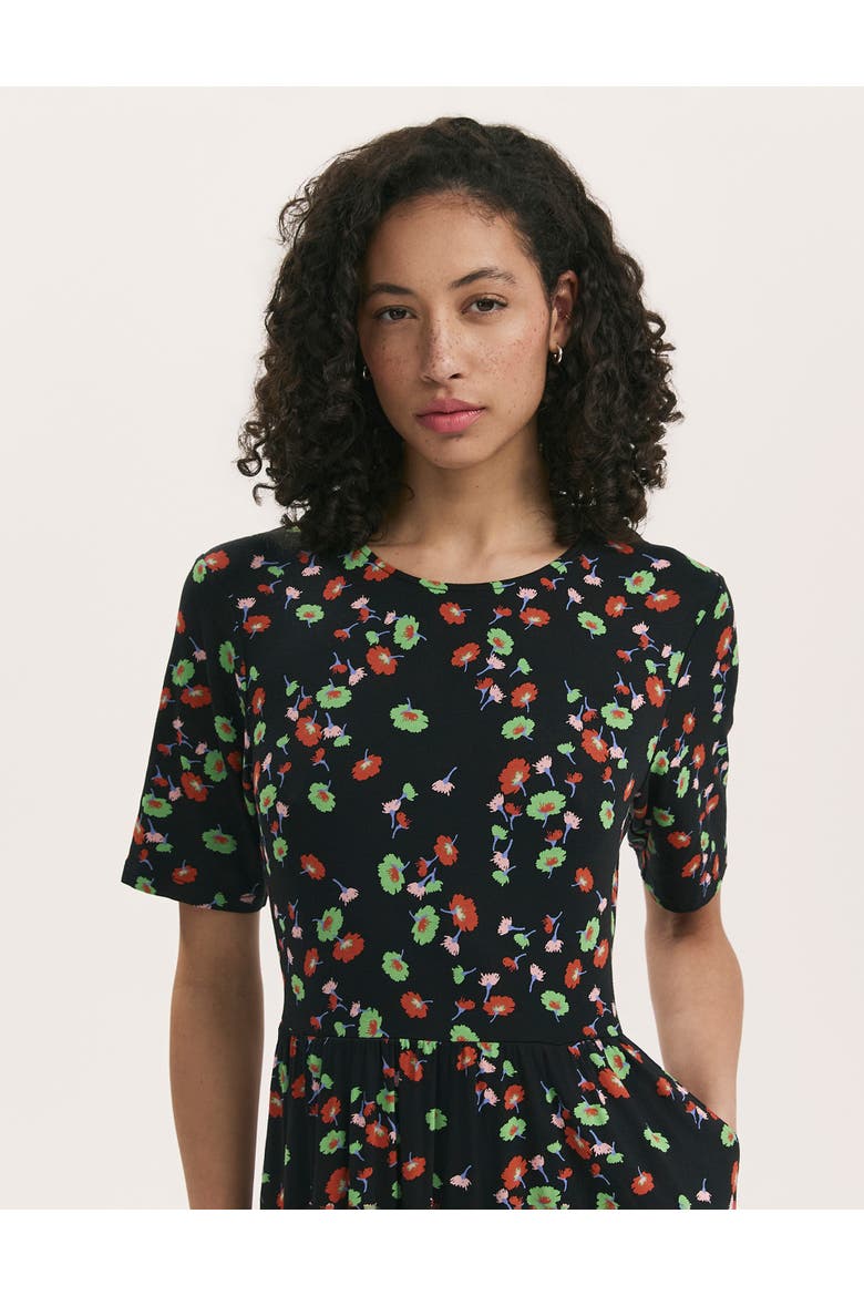 Kathryn Floral Jersey Midi T-Shirt Dress, Alternate, color, Black Flower