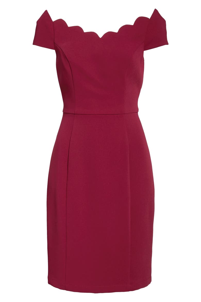 Scallop Neck Sheath Dress, Alternate, color, BURGUNDY